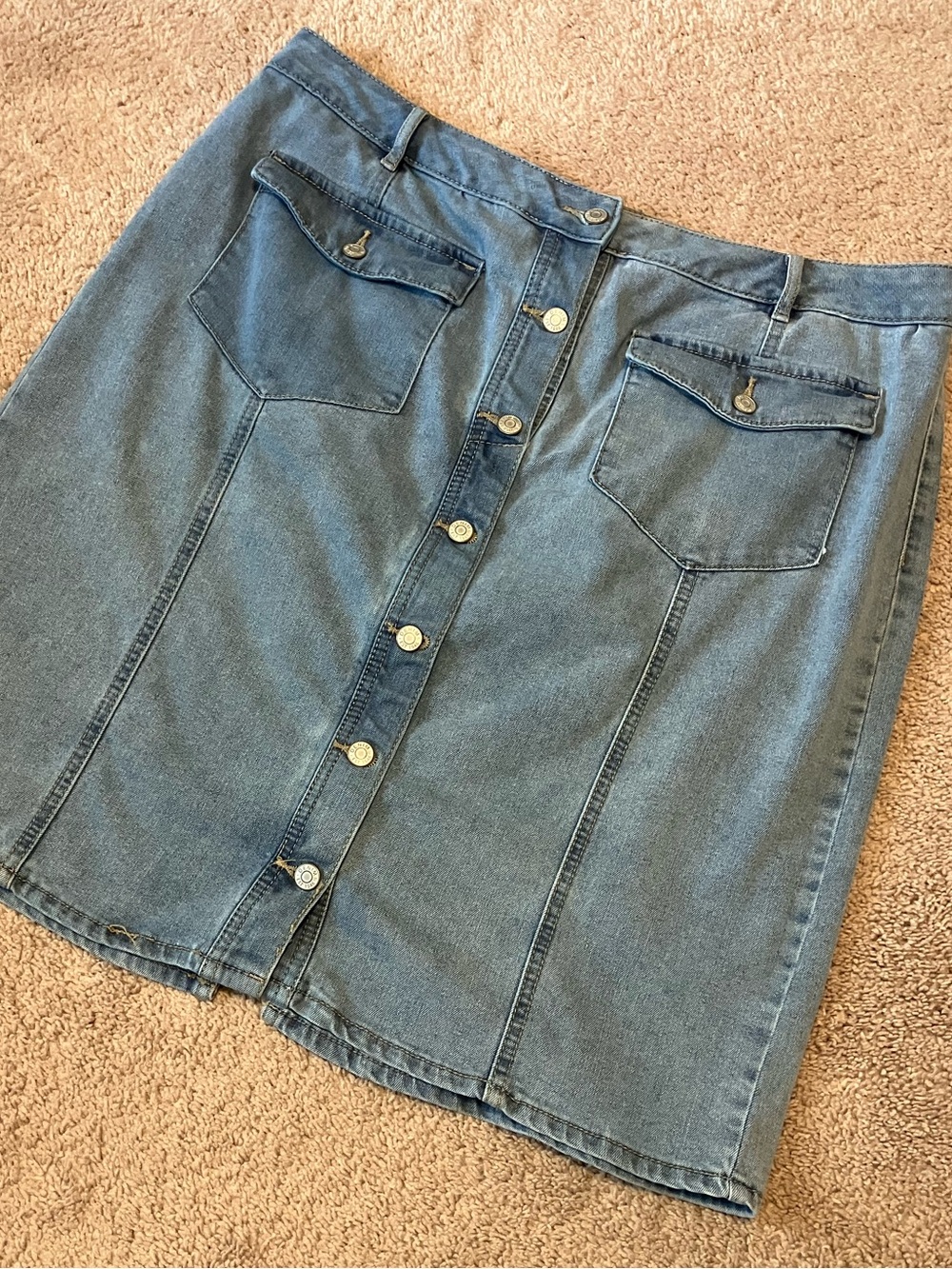 Cato Light Blue Button-Front A-Line Denim Skirt